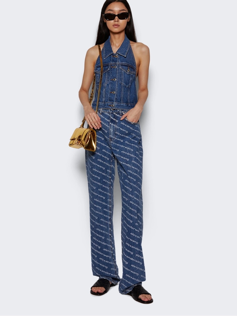 Alexander Wang Diagonal Logo Straight-Leg Jeans in Denim Blue